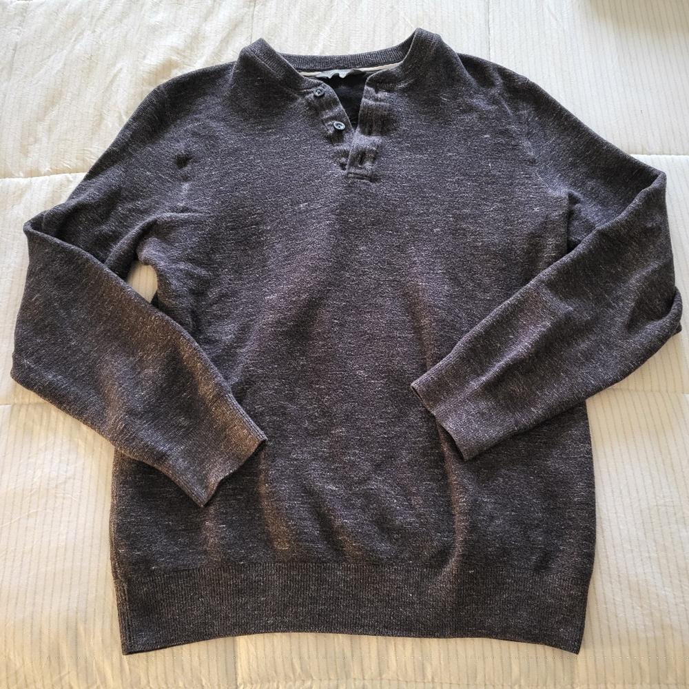 Men's Henley Knit Sweater - Charcoal